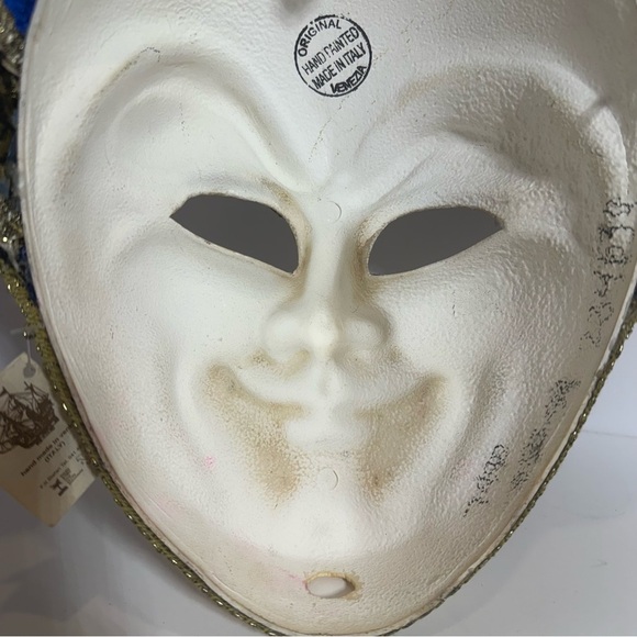 Authentic La Maschera del Galeone Hand Painted Venetian Mask NEW w/tags Blue-Gld - Picture 13 of 13